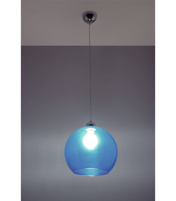 1 Light Glass Dome Ceiling Pendant Blue, Chrome, E27 - 4