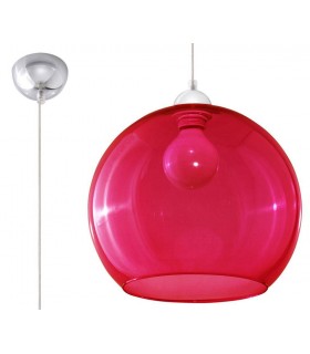 1 Light Glass Dome Ceiling Pendant Red, Chrome, E27 - 1