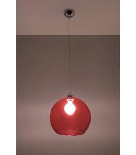 1 Light Glass Dome Ceiling Pendant Red, Chrome, E27 - 2