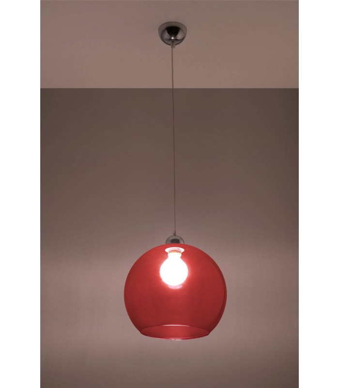 1 Light Glass Dome Ceiling Pendant Red, Chrome, E27 - 2