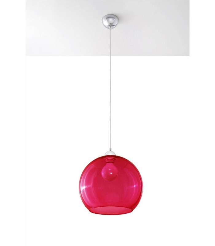 1 Light Glass Dome Ceiling Pendant Red, Chrome, E27 - 3