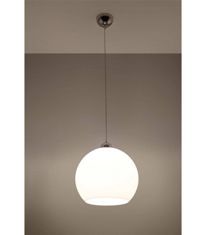 1 Light Glass Dome Ceiling Pendant White, Chrome, E27 - 3