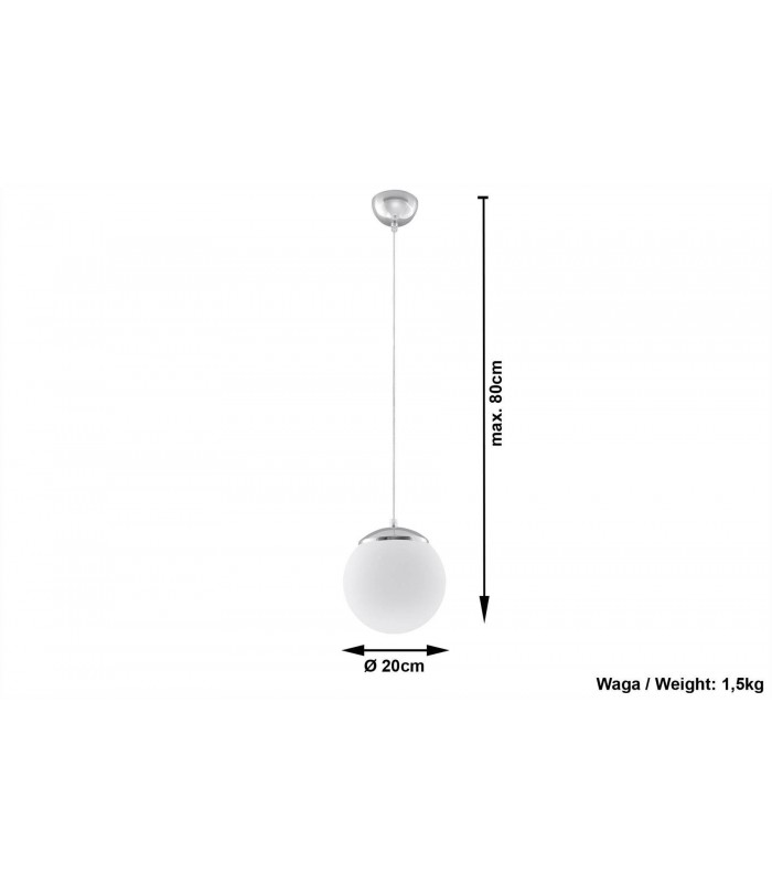 1 Light Globe Pendant White, Chrome, E27 - 4