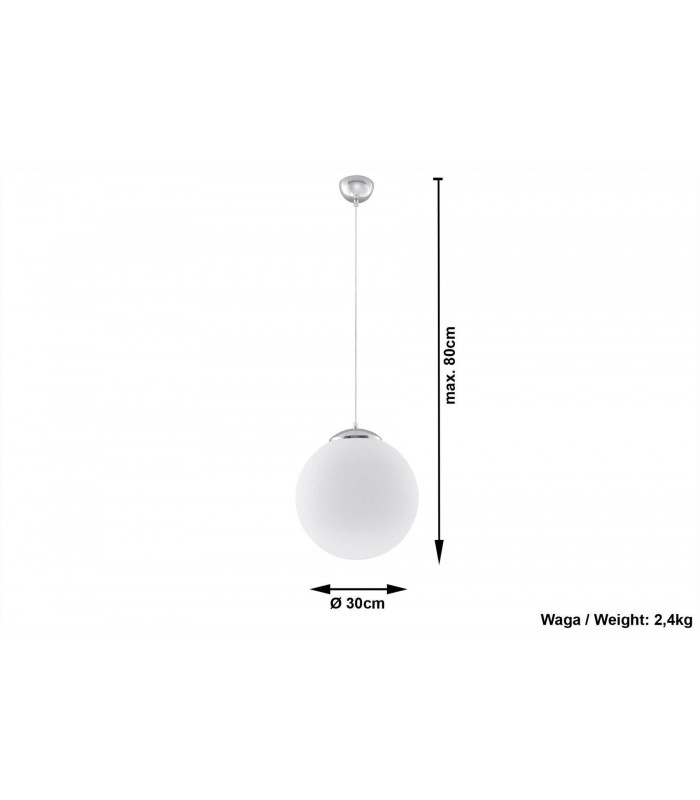 1 Light Globe Pendant White, Chrome, E27 - 4