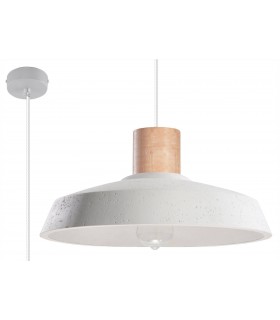 1 Light Dome Ceiling Pendant White, Natural Wood, E27 - 1