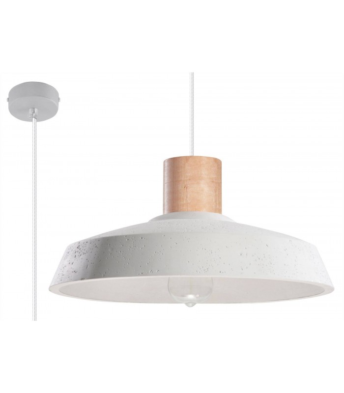 1 Light Dome Ceiling Pendant White, Natural Wood, E27 - 1