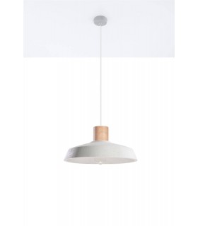 1 Light Dome Ceiling Pendant White, Natural Wood, E27 - 2
