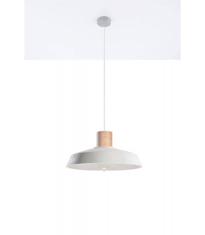 1 Light Dome Ceiling Pendant White, Natural Wood, E27 - 2