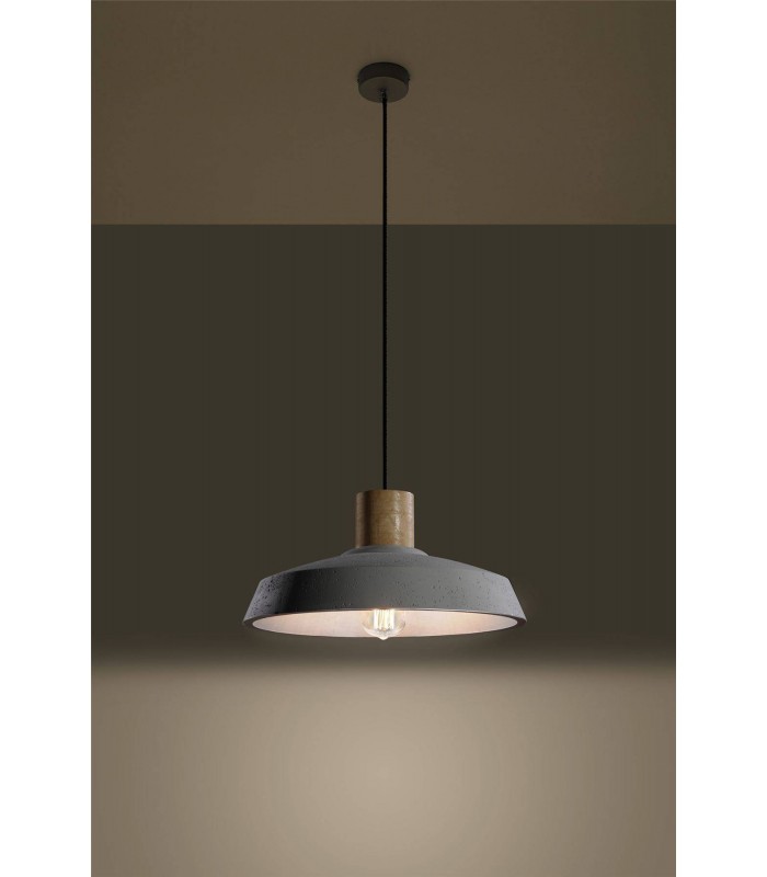 1 Light Dome Ceiling Pendant White, Natural Wood, E27 - 3