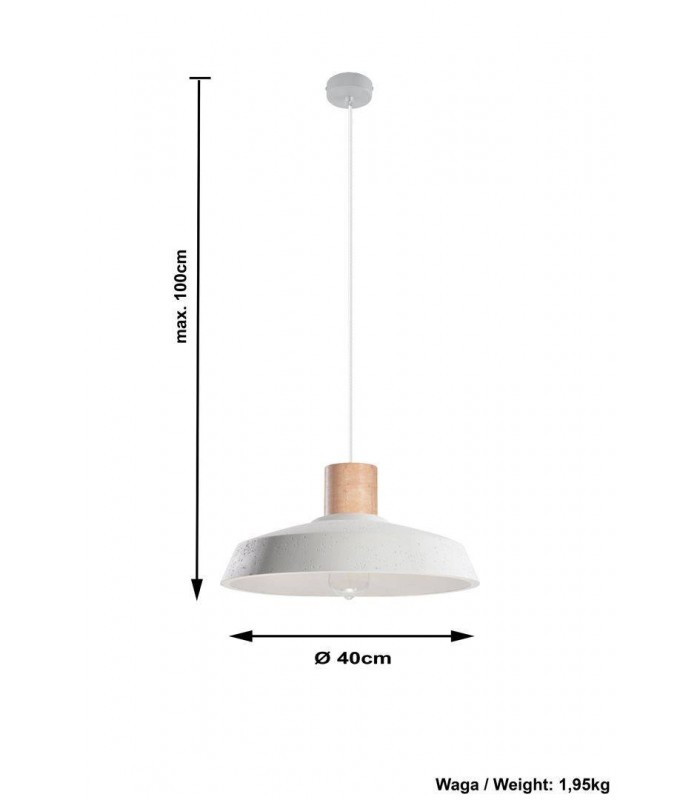 1 Light Dome Ceiling Pendant White, Natural Wood, E27 - 4