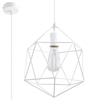 1 Light Caged Ceiling Pendant White, E27 - 1