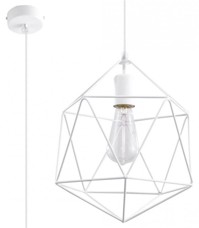 1 Light Caged Ceiling Pendant White, E27 - 1