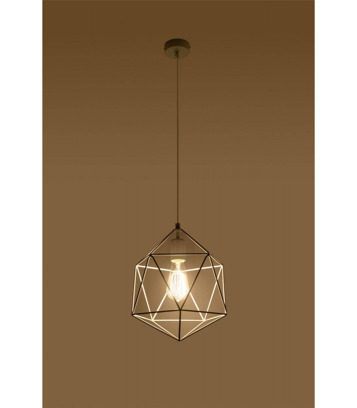 1 Light Caged Ceiling Pendant White, E27 - 2
