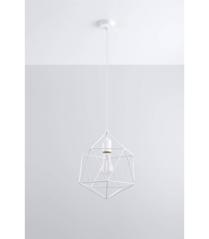 1 Light Caged Ceiling Pendant White, E27 - 3