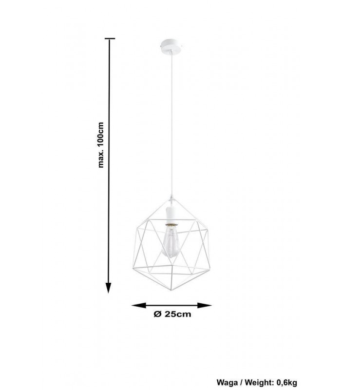 1 Light Caged Ceiling Pendant White, E27 - 4