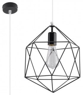 1 Light Caged Ceiling Pendant Black, E27 - 1