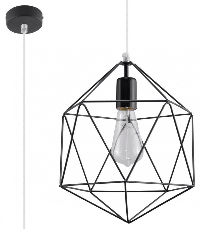 1 Light Caged Ceiling Pendant Black, E27 - 1