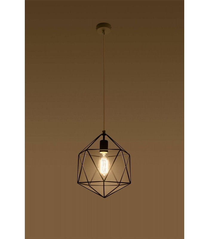 1 Light Caged Ceiling Pendant Black, E27 - 2