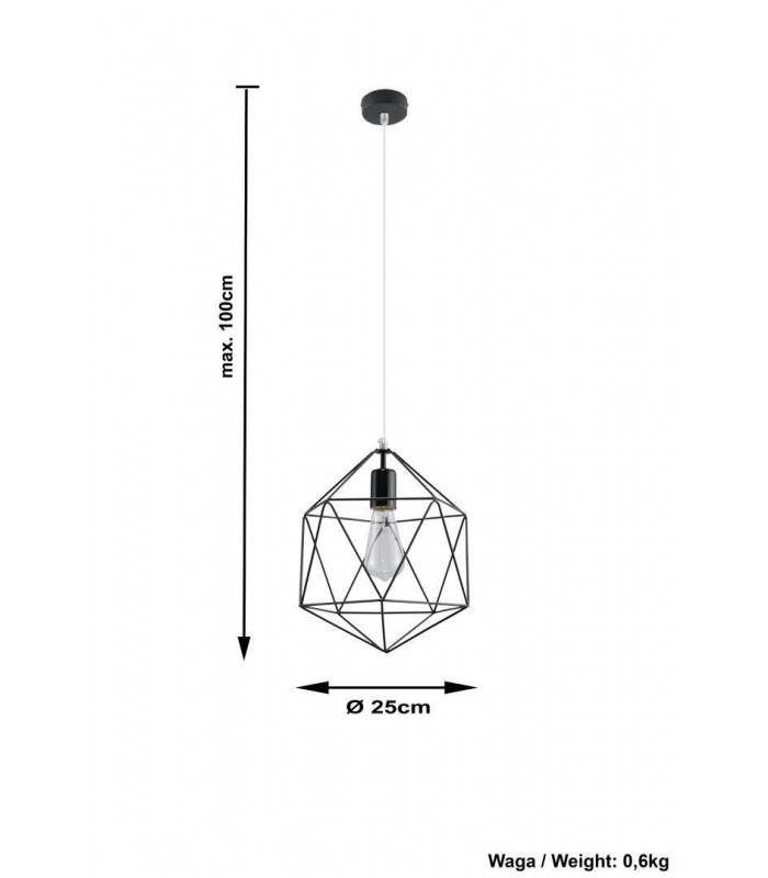 1 Light Caged Ceiling Pendant Black, E27 - 3