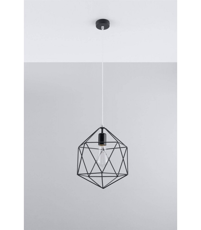 1 Light Caged Ceiling Pendant Black, E27 - 4