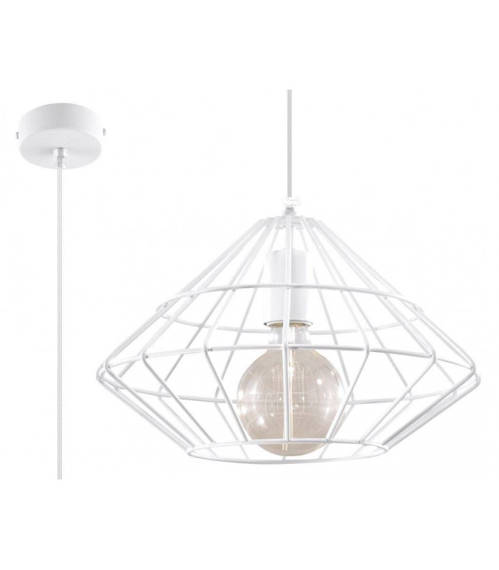 1 Light Caged Ceiling Pendant White, E27 - 1