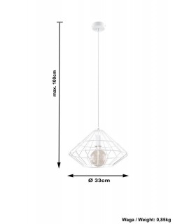 1 Light Caged Ceiling Pendant White, E27 - 2