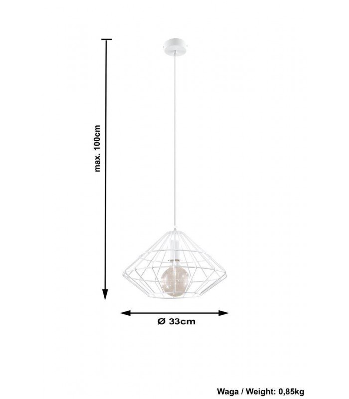 1 Light Caged Ceiling Pendant White, E27 - 2