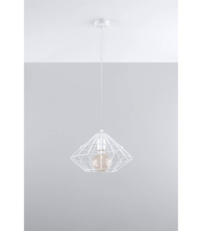 1 Light Caged Ceiling Pendant White, E27 - 3