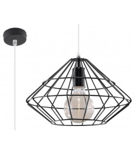 1 Light Caged Ceiling Pendant Black, E27 - 1
