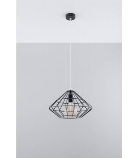 1 Light Caged Ceiling Pendant Black, E27 - 2