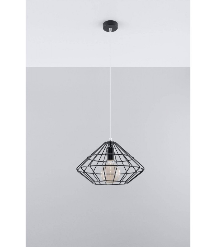 1 Light Caged Ceiling Pendant Black, E27 - 2
