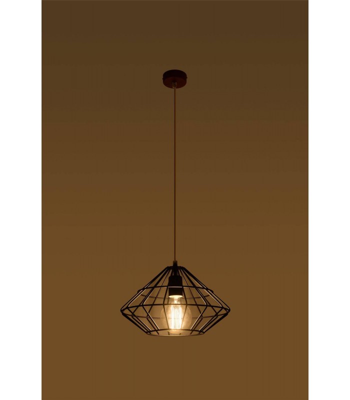 1 Light Caged Ceiling Pendant Black, E27 - 3