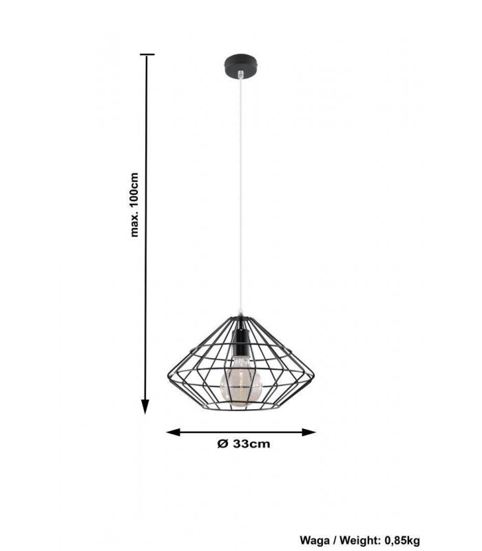 1 Light Caged Ceiling Pendant Black, E27 - 4