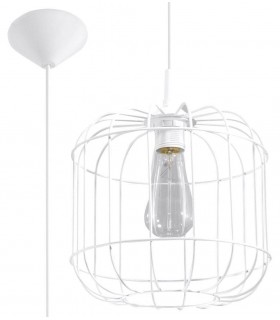 1 Light Caged Ceiling Pendant White, E27 - 1