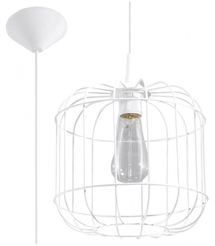 1 Light Caged Ceiling Pendant White, E27 - 1