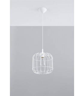 1 Light Caged Ceiling Pendant White, E27 - 2