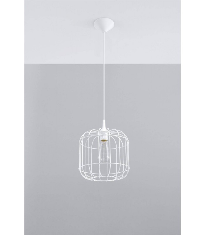 1 Light Caged Ceiling Pendant White, E27 - 2