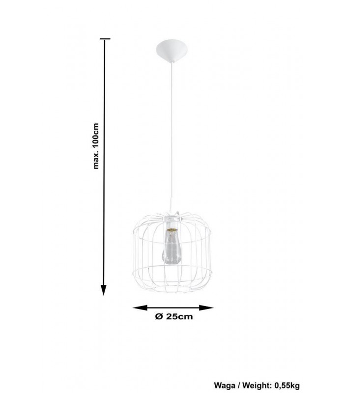 1 Light Caged Ceiling Pendant White, E27 - 3