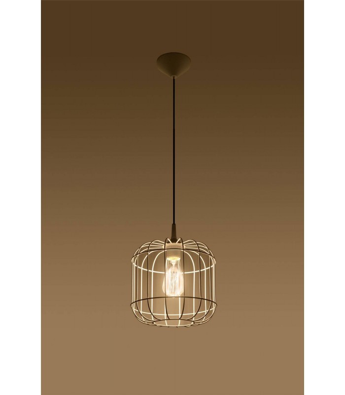 1 Light Caged Ceiling Pendant White, E27 - 4