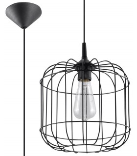1 Light Caged Ceiling Pendant Black, E27 - 1