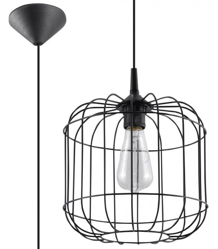 1 Light Caged Ceiling Pendant Black, E27 - 1