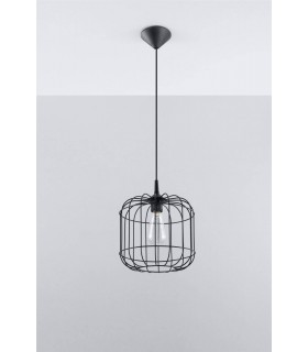 1 Light Caged Ceiling Pendant Black, E27 - 2