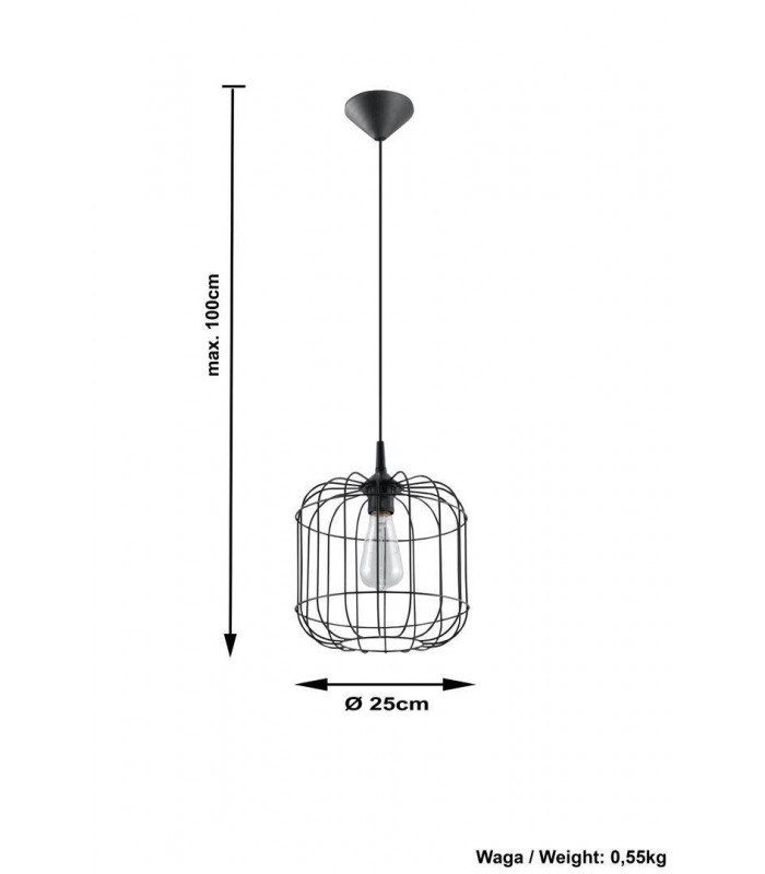 1 Light Caged Ceiling Pendant Black, E27 - 3