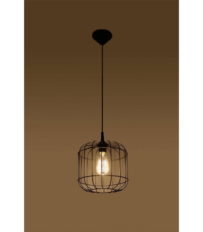 1 Light Caged Ceiling Pendant Black, E27 - 4