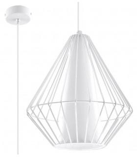 1 Light Caged Ceiling Pendant White, E27 - 1