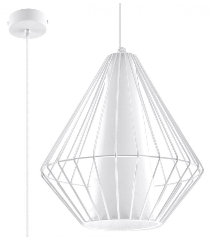 1 Light Caged Ceiling Pendant White, E27 - 1