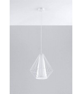 1 Light Caged Ceiling Pendant White, E27 - 2