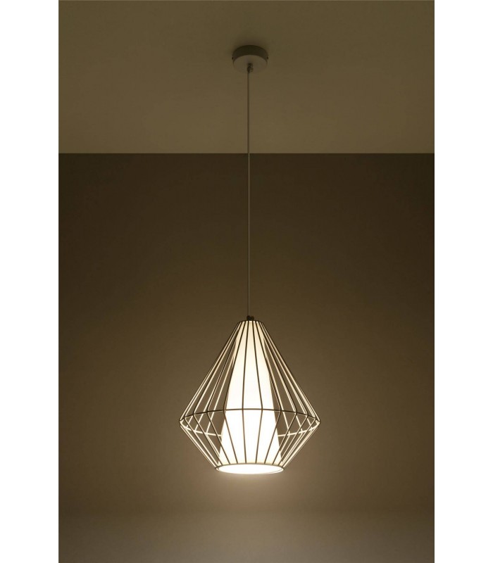 1 Light Caged Ceiling Pendant White, E27 - 3
