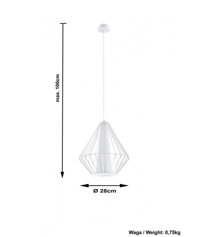 1 Light Caged Ceiling Pendant White, E27 - 4