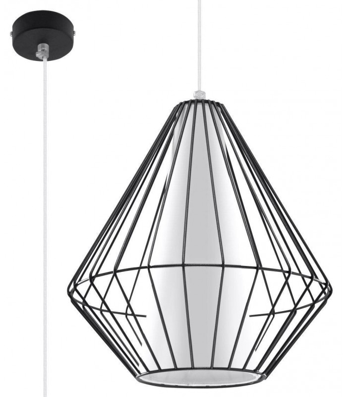 1 Light Caged Ceiling Pendant Black, White, E27 - 1